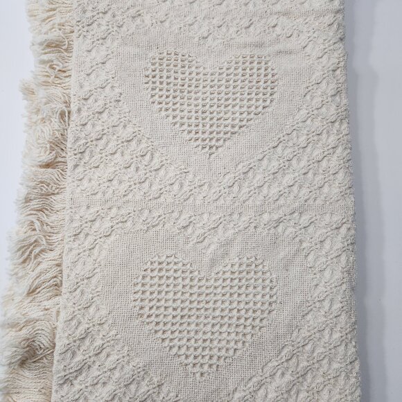 NWT The Rug Barn "Colonial Hearts" Fringed Natural 100% Cotton Throw 46"x67" USA - Picture 1 of 6